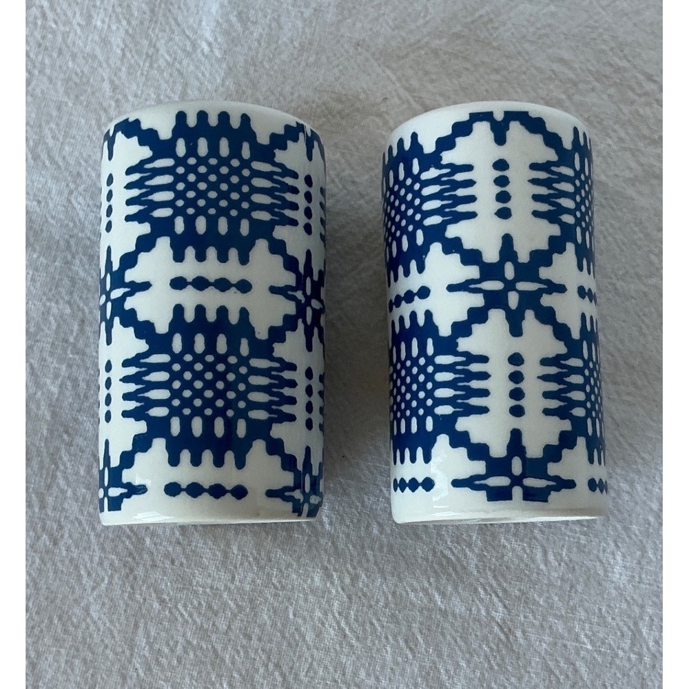 Target Salt and Pepper Shakers Blue White Geometric Gold Top Ceramic Set Small